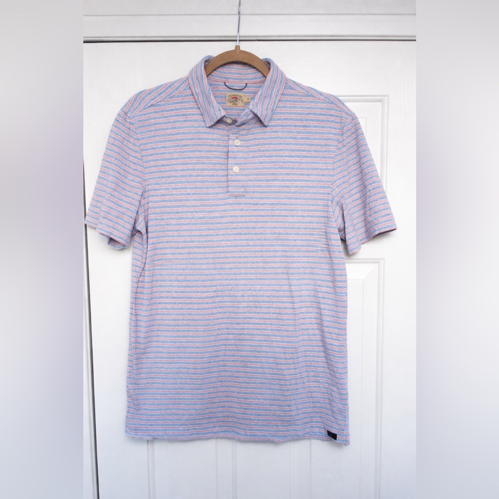 FAHERTY short sleeve movement polo shirt in horizon line stripe size small